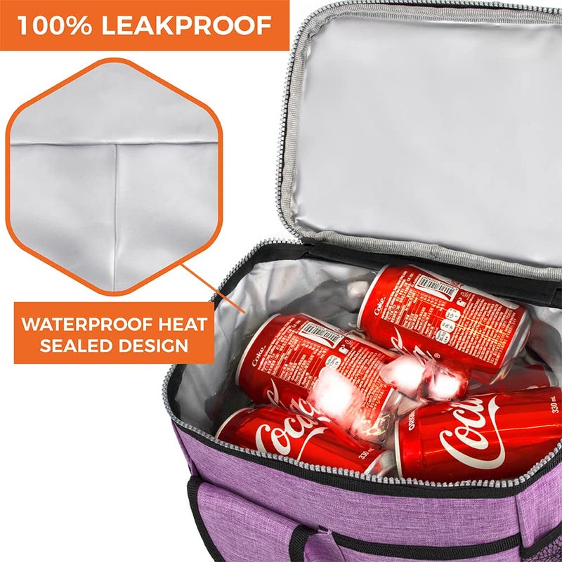 opux Insulated Lunch Bag for Men Women, Leakproof Heather Purple Lunch Box for Work, Portable Soft Lunch Cooler Bag with Shoulder Strap, Adult Lunchbox Lunch Pail for Kid Boy Girl School, 18 Can/10L - Image 5